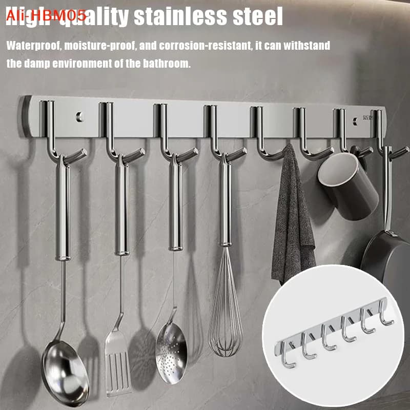 (HB05)Stainless Steel No-Drill Bathroom Strong Adhesive Clothes Hanger Hook
