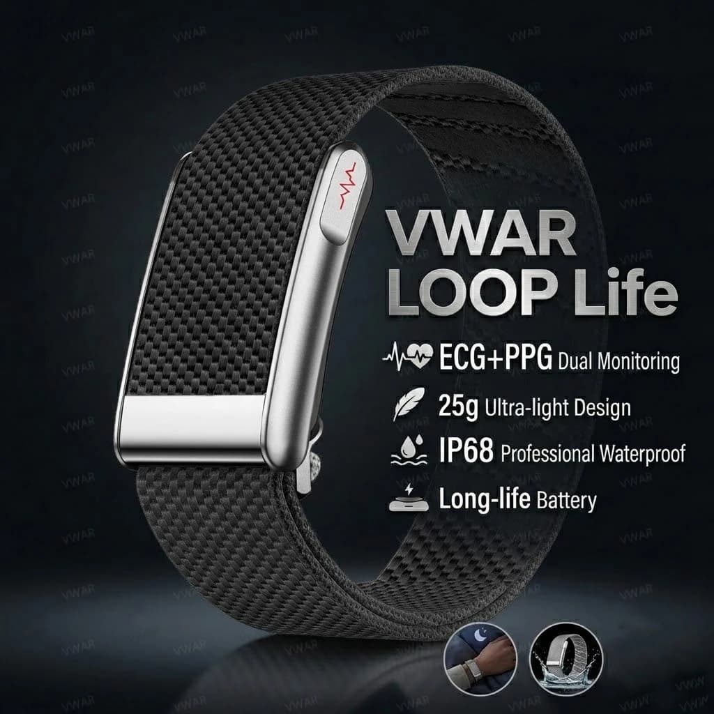 VWAR Loop Life Fitness Tracker Braccialetto Smart per Uomo con Monitoraggio Acido Urico, Lipidi, ECG, Pressione Sanguigna, Notifiche Chiamate e Funzioni Salute 2026
