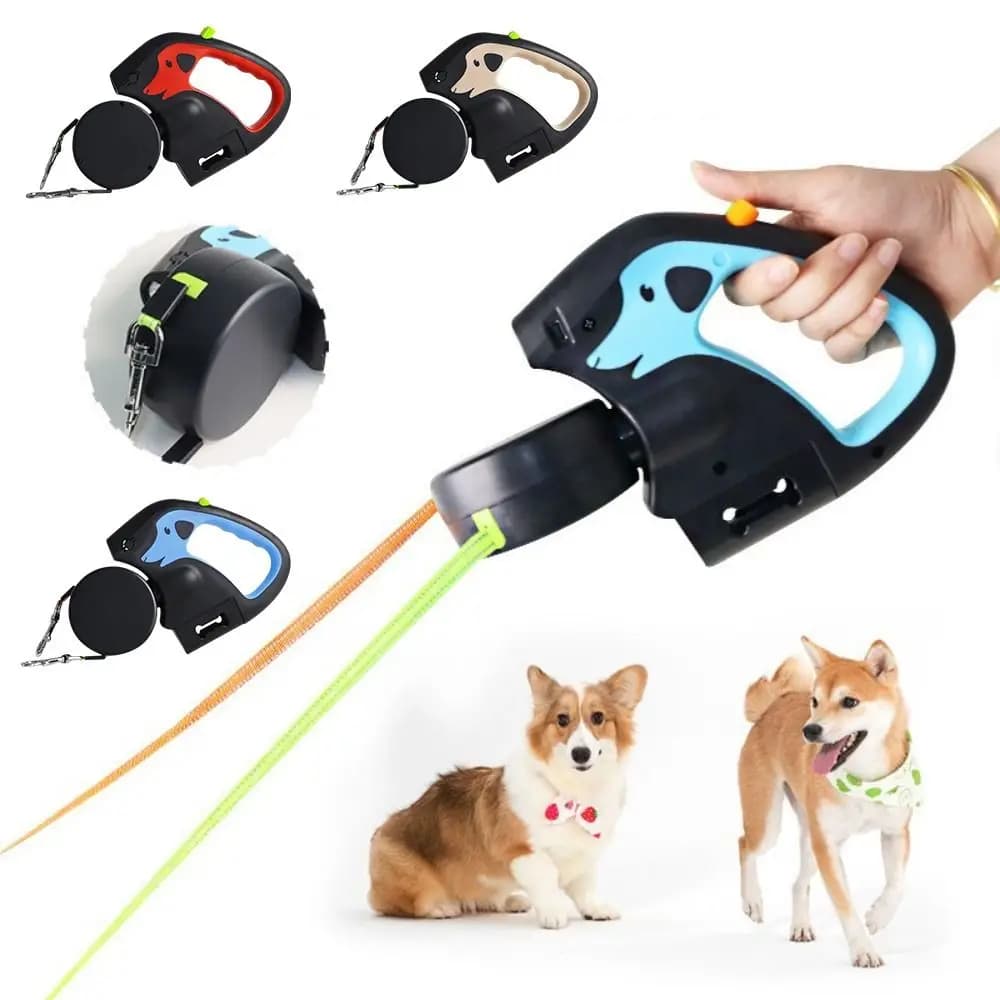 Guinzaglio per Cani Retrattile Riflettente, Senza Nodi, Girevole a 360° con Luci, Utilizzo con Una Mano, Lunghezza 3M