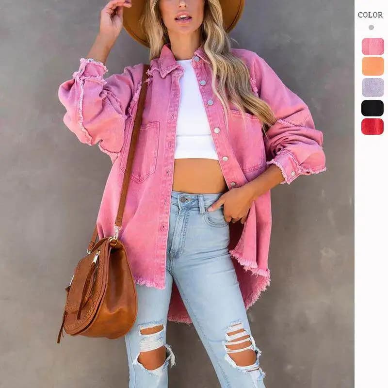 Women's Summer New Casual Vintage Frayed Hole Loose Denim Jacket Long Sleeve Autumn Season Fashion Outerwear