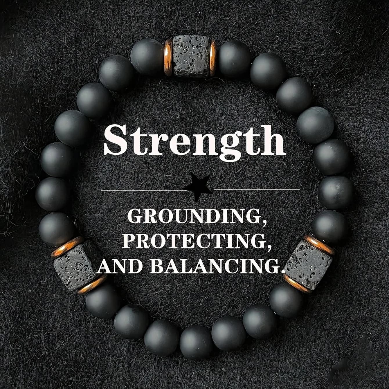 Bracciale da uomo in pietra vulcanica con agata nera quadrata, gioiello alla moda adatto per il moderno gentiluomo