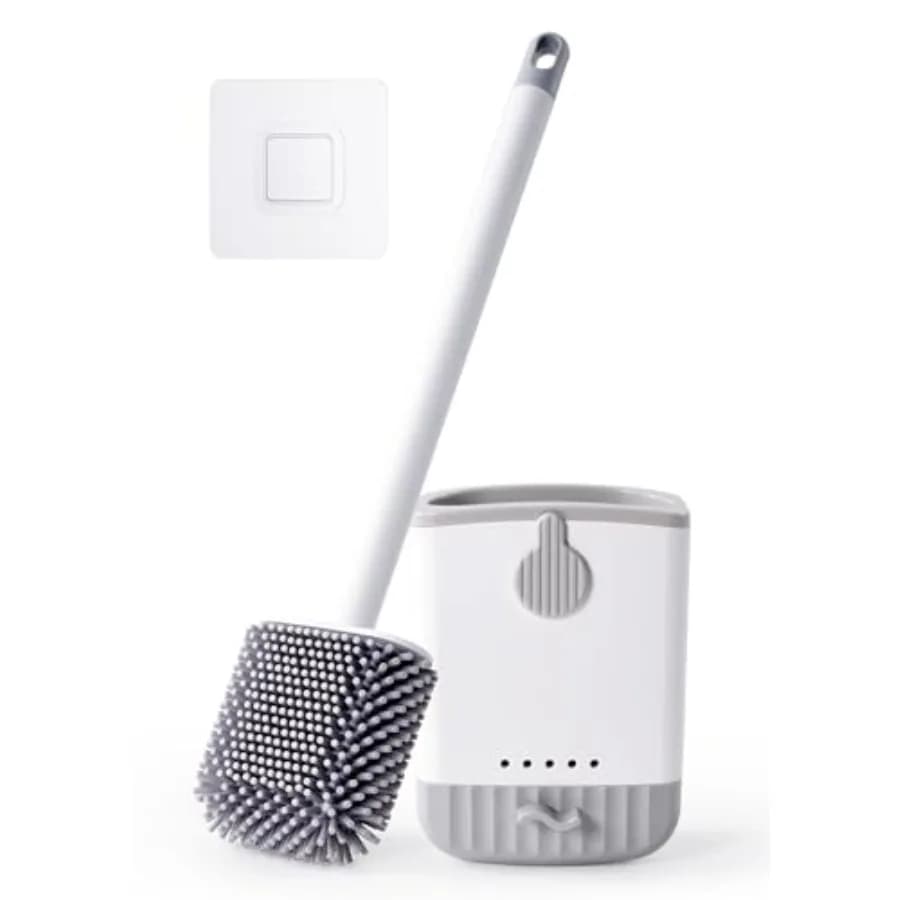 Silicone Toilet Bowl Brush with Ventilated Holder, Toilet Brush and Holder Set Floor Standing and Wall Mounted, Drip-Proof, Toi