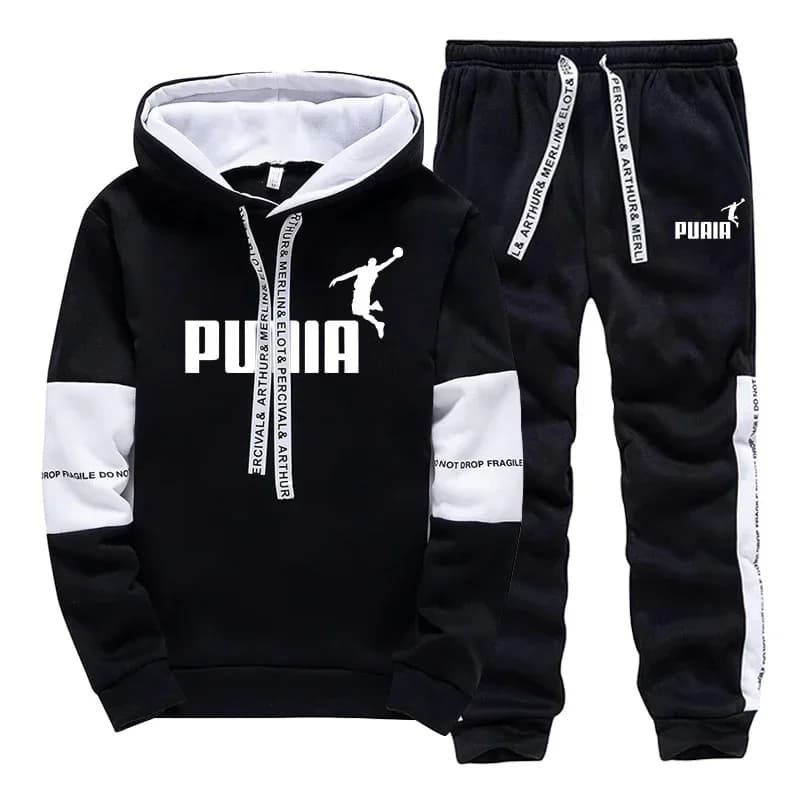 Men's Sports Suit with Print, Casual Sweatshirt and Pants, Sportswear for Gym and Jogging