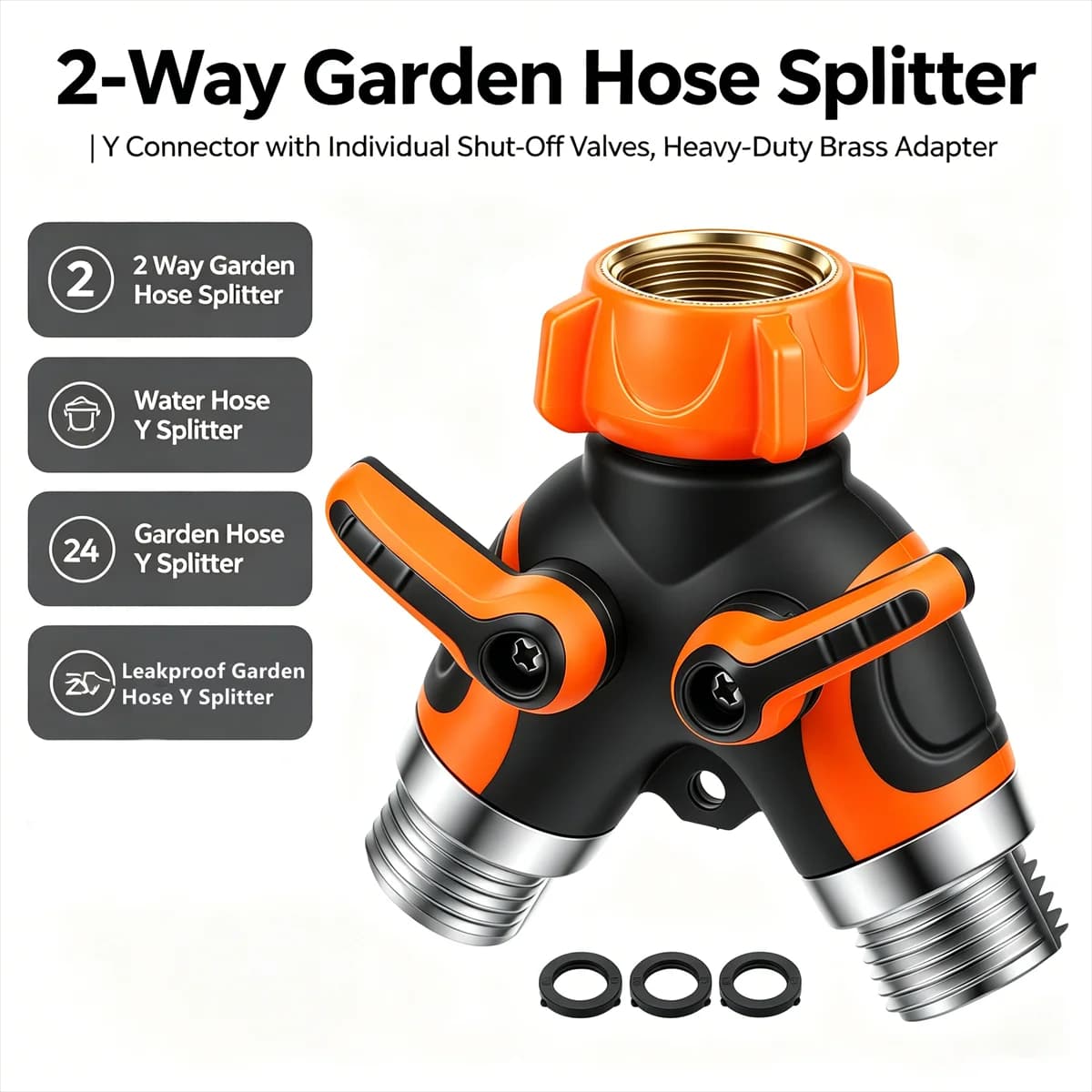 Connettore a Y per Tubo da Giardino 3/4" GHT con 2 Valvole di Chiusura Indipendenti, Resistente, Antigoccia con Guarnizioni