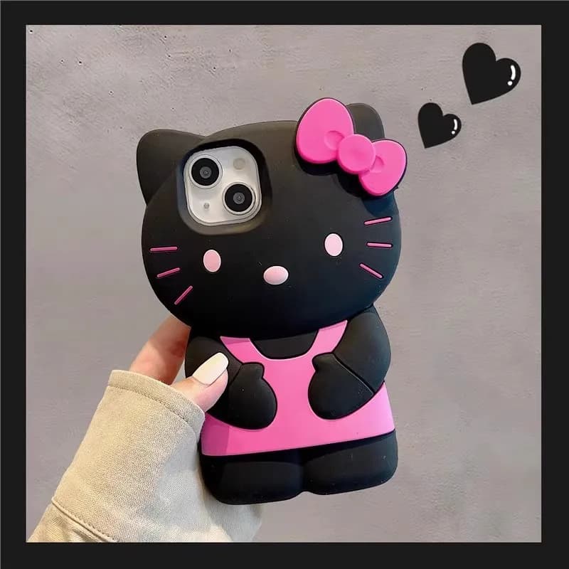 Cover Morbida in Silicone 3D a Forma di Gattino con Fiocco Stile Cartoon Kawaii per iPhone 17 16 15 14 13 12 11 Pro Plus mini Max Xs XR 6 7 8 SE