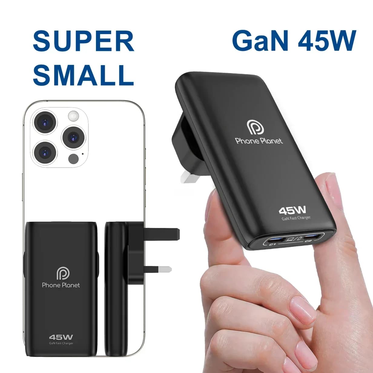 Nuovo caricabatterie intelligente GaN super ultra sottile da 45 W adattatore rapido caricabatterie US/EU/UK per telefono Android IOS MacBook laptop viaggi e ufficio