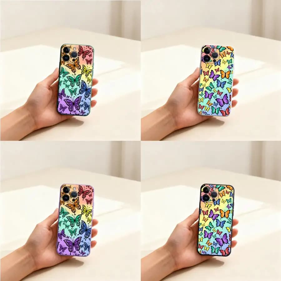 Cover per Telefono Apple iPhone 17 Pro Max 11 15 17e XS XR 12 Plus 13 Mini Air 7 8 16 con Farfalle Arcobaleno