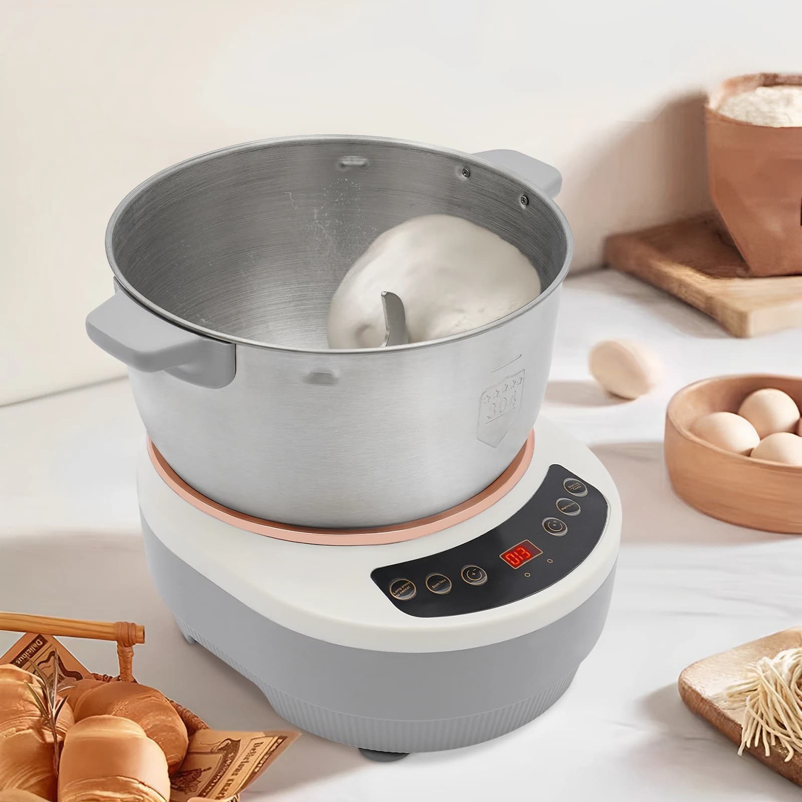 5L Electric Dough Maker, 200W Flour Kneading Machine Dough Mixer Machine with Ferment Function for Home Bakeries