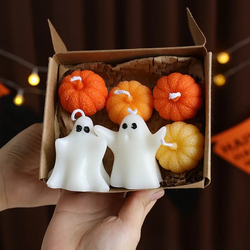 Halloween Decorations Ghost Candles Decor 1/6Pcs Cute Scented Halloween Candles Party for Indoor with DIY Tools