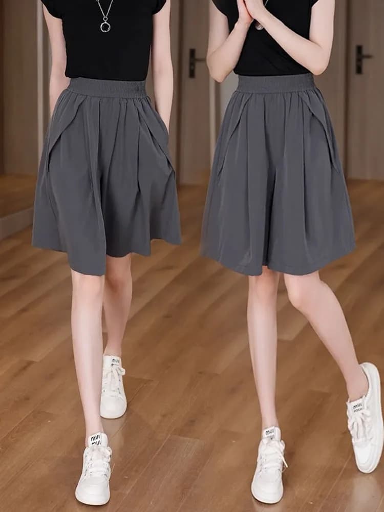 Ice Silk Quick Dry Short Pants Women Summer Thin Large Size Casual Wide Leg High Waist Slimming Five-Quarter Small Size Skirt...