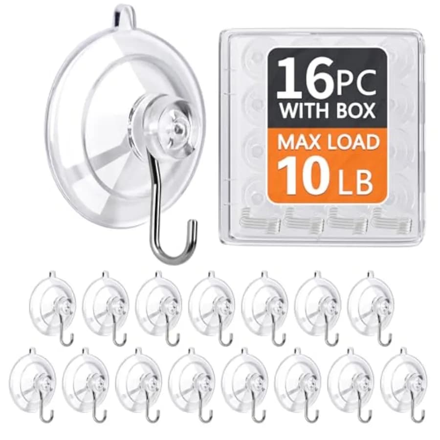 Ganci a ventosa 16Pack Carico massimo 10 ventose medie trasparenti da 1,77 pollici Nessuna traccia Ganci riutilizzabili rimovibili in acciaio inossidabile per Til