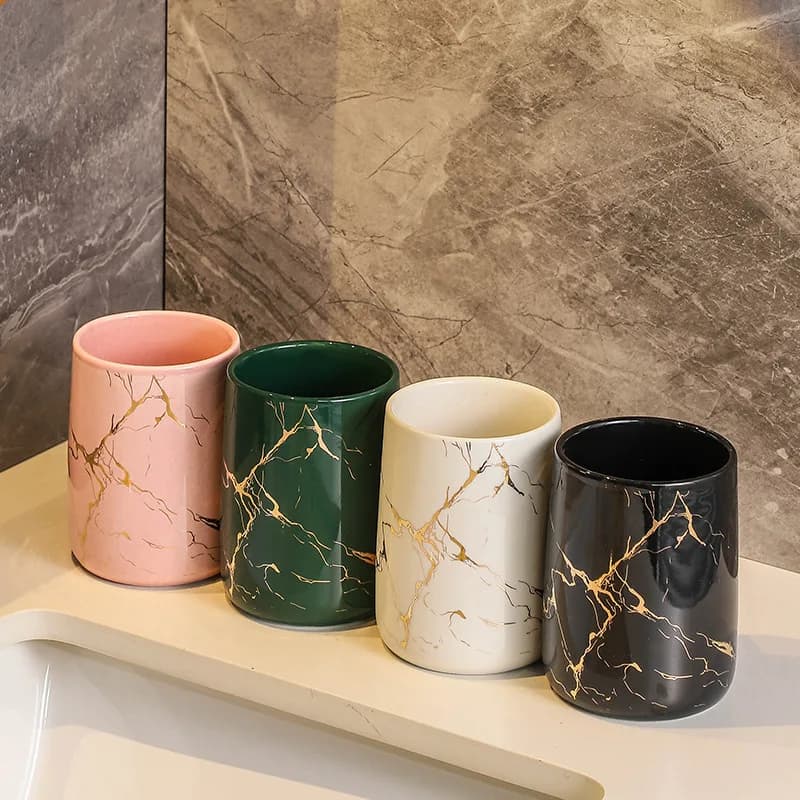 Creativo placcato oro marmo ceramica collutorio tazza casa coppia portaspazzolino tazza collutorio in ceramica accessori per il bagno