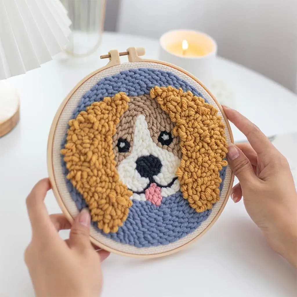 Punch Needle Stamped Dog Embroidery Needlework for Adults Kids DIY Set