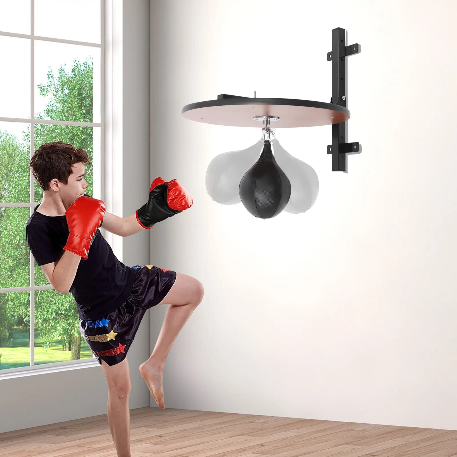 Kit Piattaforma per Sacco da Boxe Resistente con Palla da Pugilato per Allenamento, Migliora la Coordinazione Occhio-Mano e la Forza del Tronco Superiore
