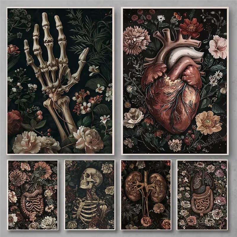 DIY Digital Oil Painting Paint By Number Floral Skeleton Portrait Canvas Hand Painted Artwork for Home Decoration Festival Gift