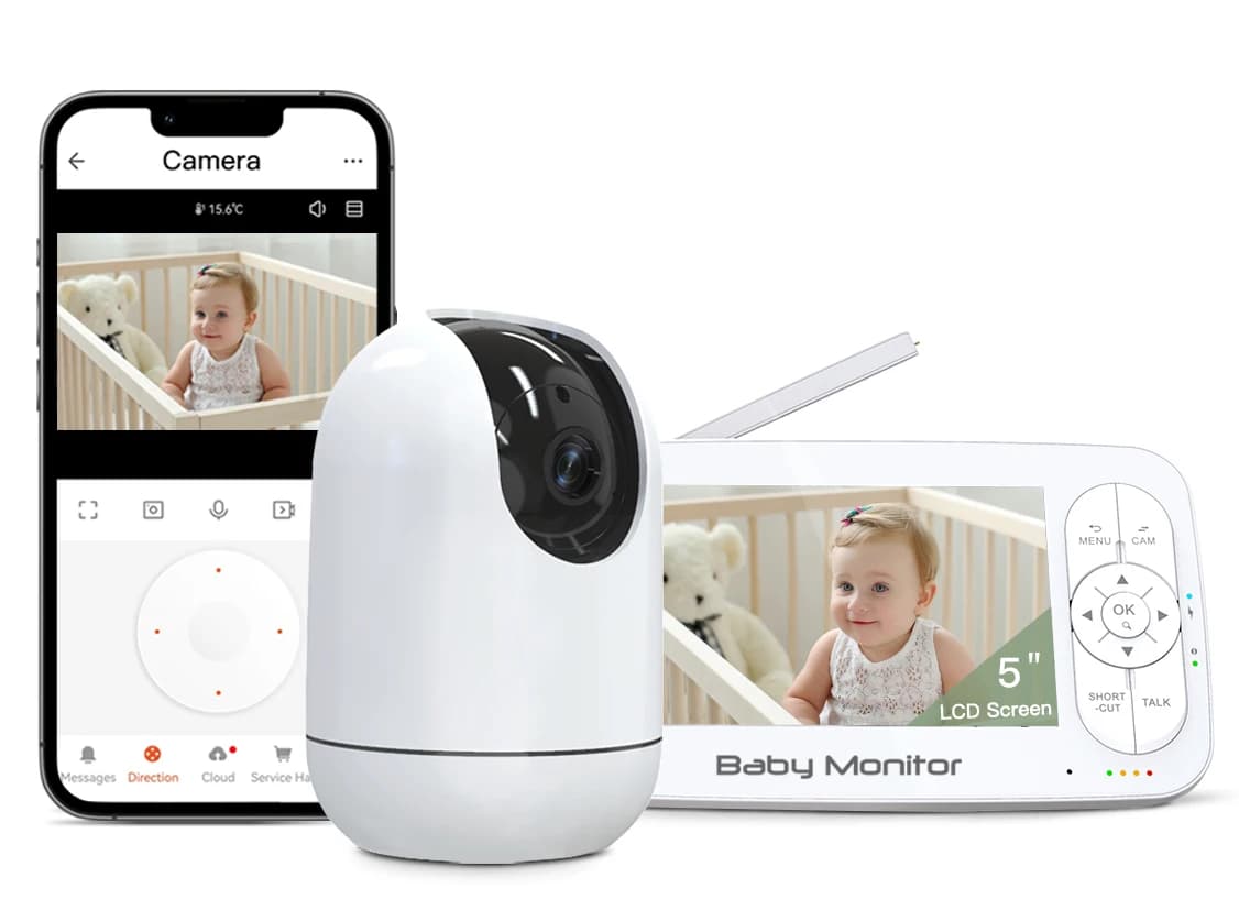 Schermo IPS da 5 pollici, APP Tuya, WIFI, PTZ, monitor video per bambini 720P, ninna nanna, telecamera di sicurezza per neonati, VOX, monitoraggio della temperatura, babysitter.