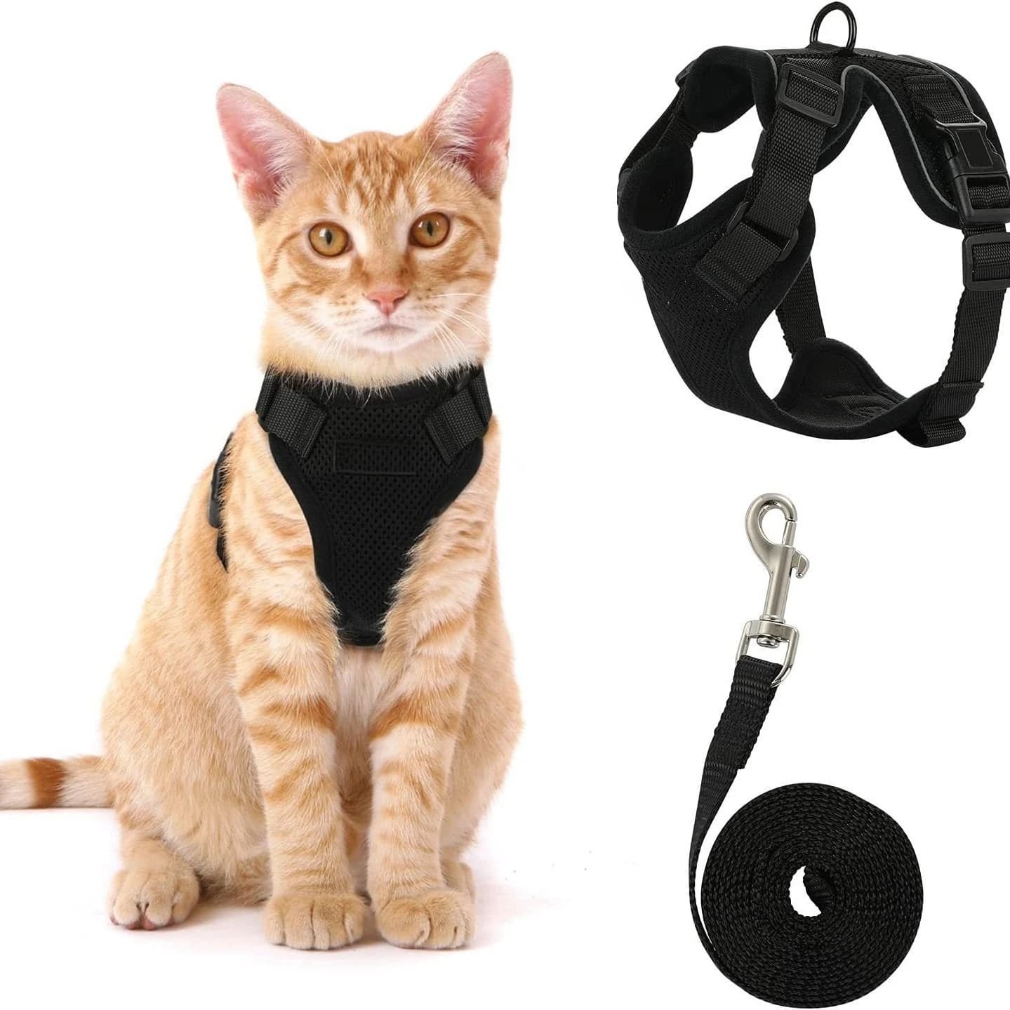Imbracatura Estiva per Cani e Gatti con Guinzaglio, Regolabile, in Rete di Poliestere Traspirante, Riflettente, per Cani e Gatti di Piccola Taglia