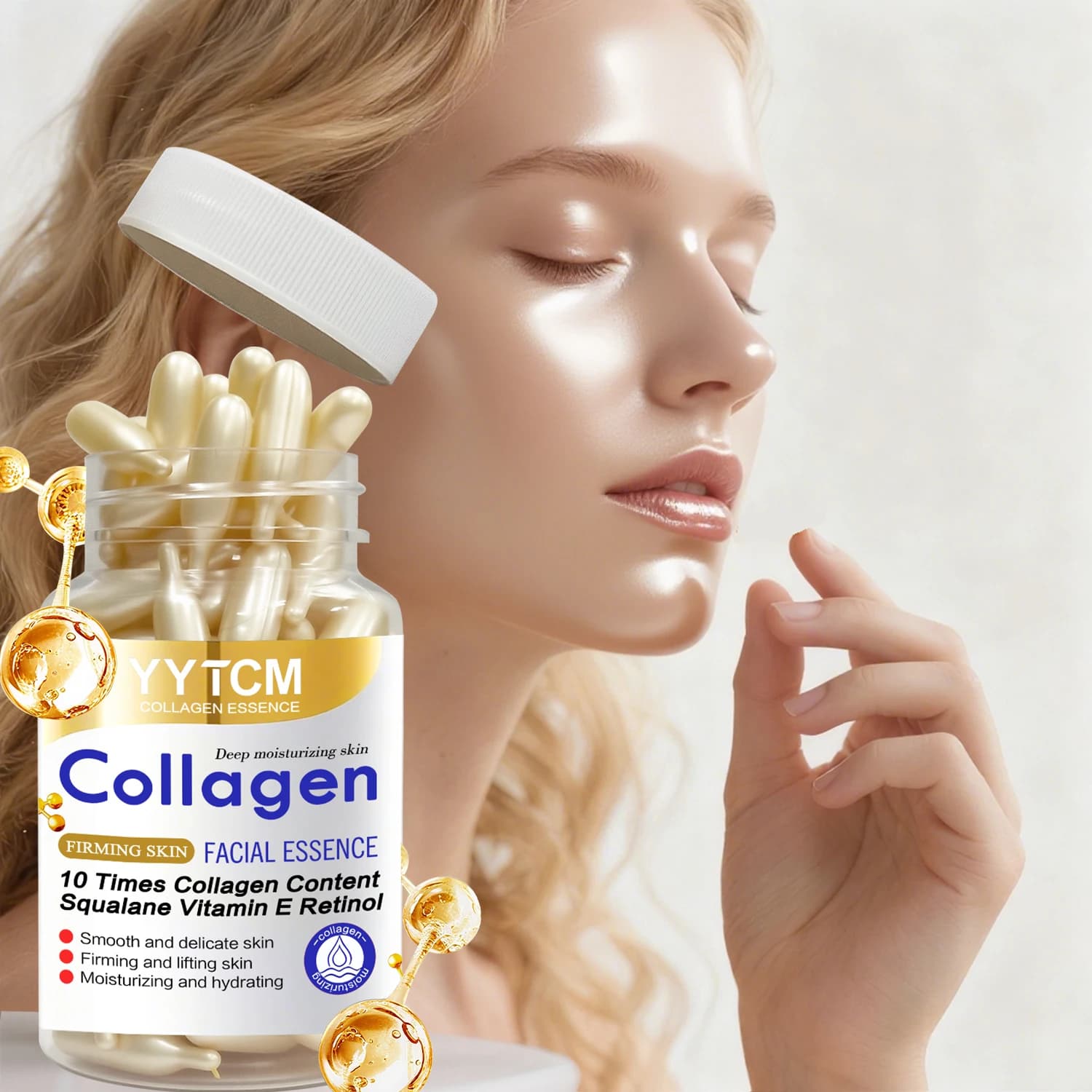 Collagen Firming Capsule Essence, Moisturizing and Smoothing the Skin, Contains Plant-Based Squalane, Retinol, and Vitamin E Deep Hydration Essence 18 Capsules/30 Capsules/48 Capsules/60 Capsules/90 Capsules/120 Capsules
