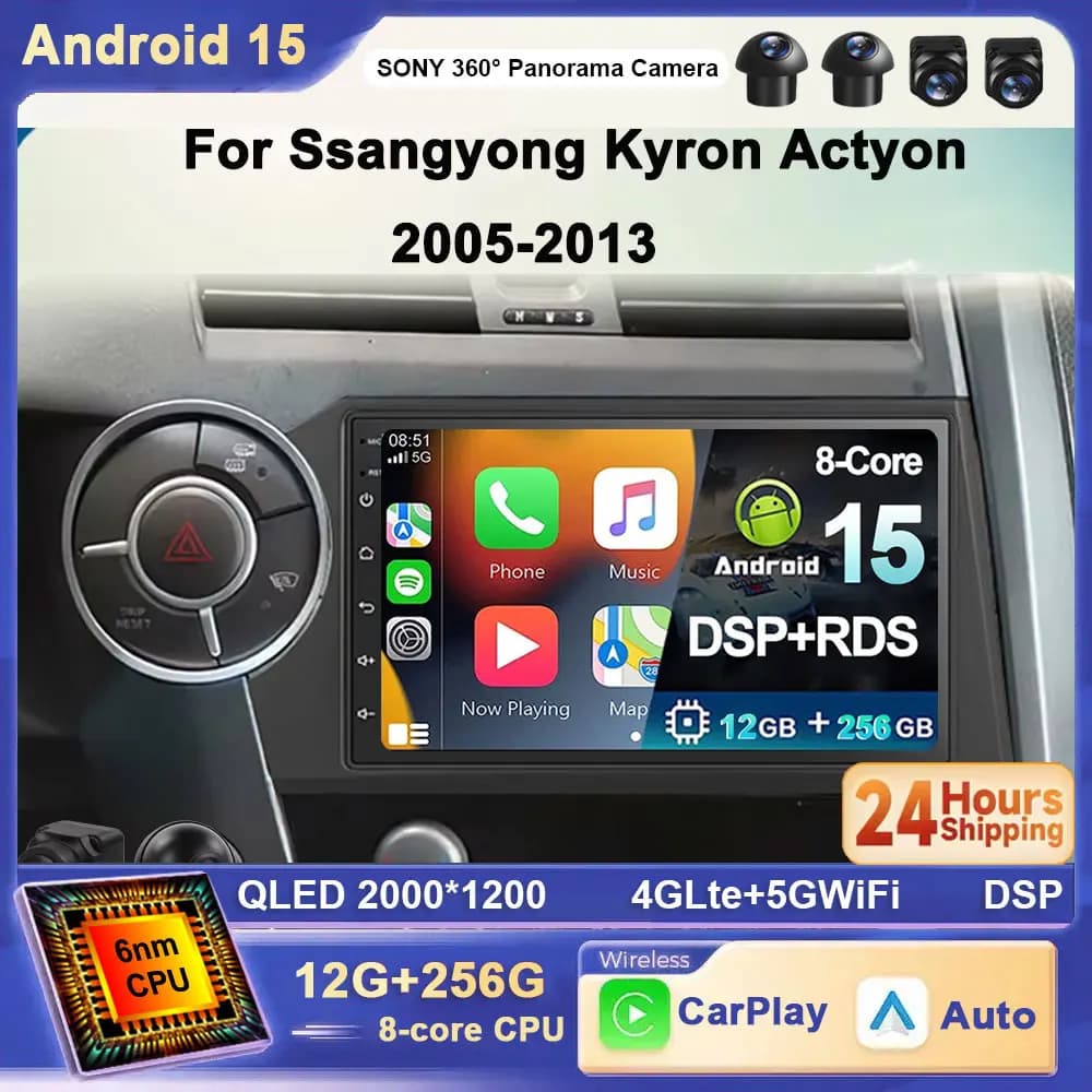 7 pollici Per Ssangyong Actyon Kyron 2005 - 2011 Android 15 Autoradio Lettore Multimediale Carplay Auto Schermo di Navigazione GPS WIFI 4G