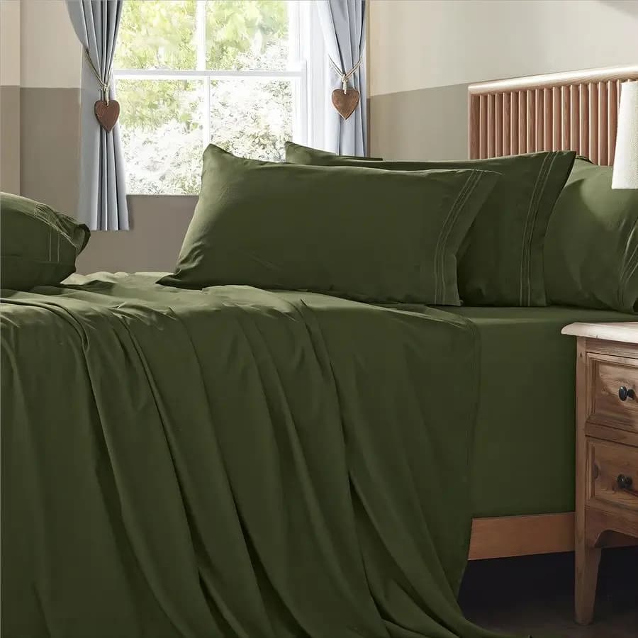 Set di Lenzuola Extra Profonde King Size, 6 Pezzi Morbidi Lenzuola Verde Oliva con Tasche Profonde 18-24 Pollici, Lenzuola di Lusso per Hotel 1800 Fili