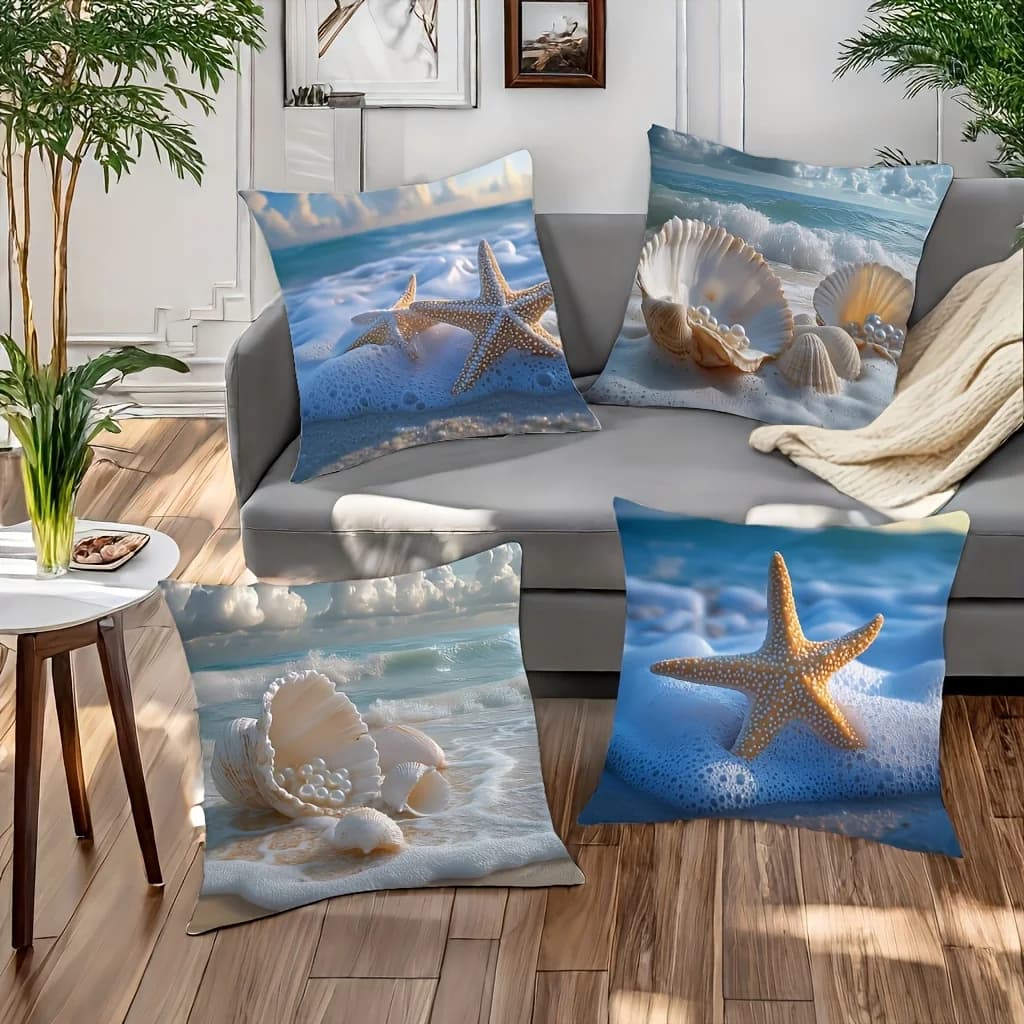 4pcs Beach Scene Throw Pillow Covers Suitable for garden courtyard sofa chair decoration cushion cover, gift, pillowcase only