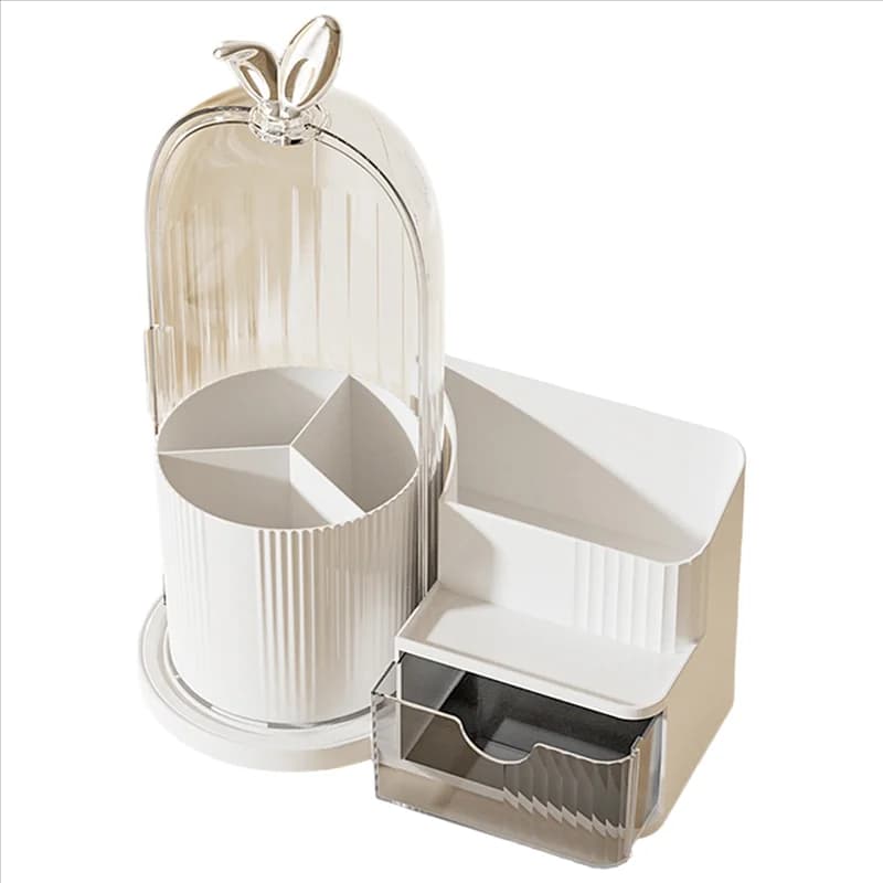 【SOLO TODAY!】360 ° Vetrina cosmetica rotante per organizer per pennelli cosmetici con cassetto portaoggetti per soggiorno