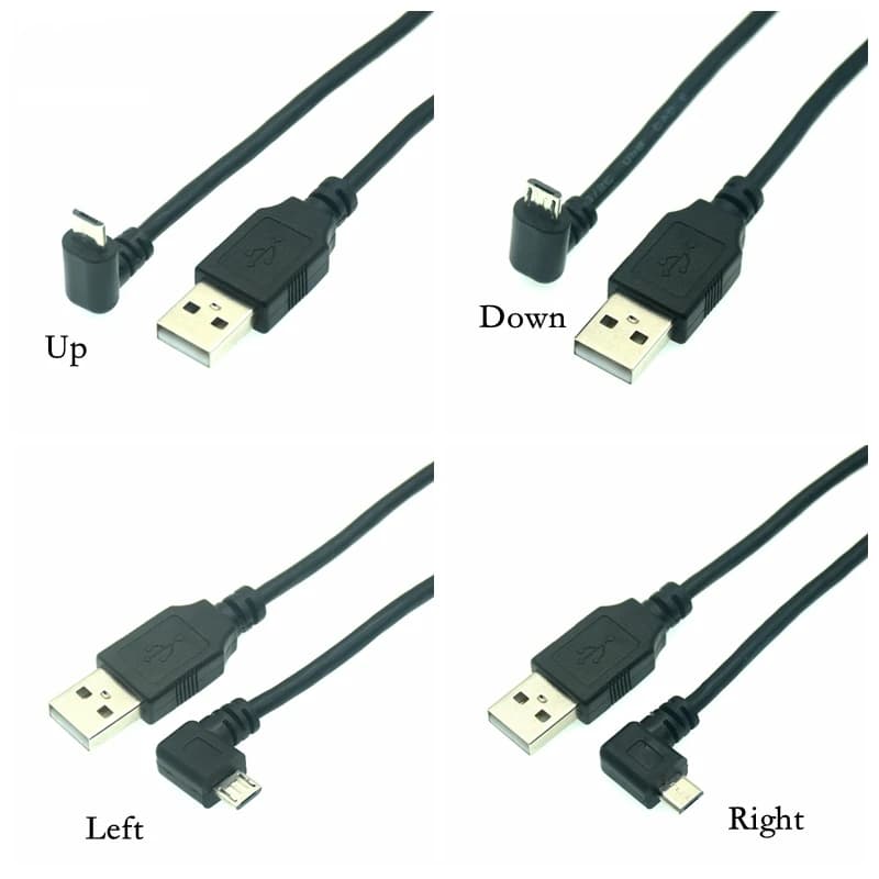 Up Down Left Right Angled 90 Degree USB Micro USB Male To USB Male Data Charge Connector Short Cable 25cm 50cm 150cm