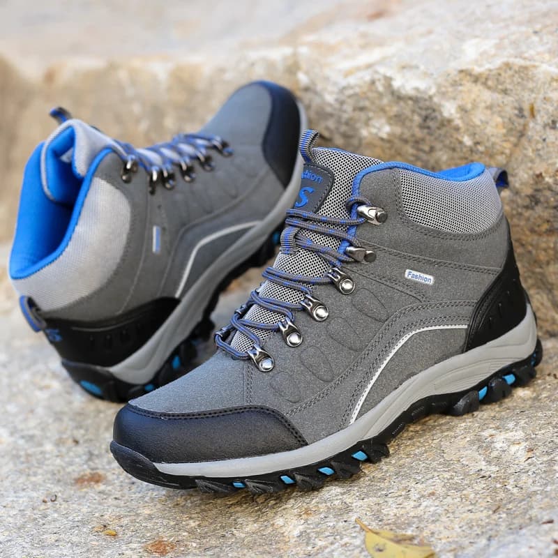 Men High Top Hiking Boots Suede Patchwork Lace Up Non Slip Rugged Outsole Wear Resistant Outdoor Trekking Climbing Walking Shoes