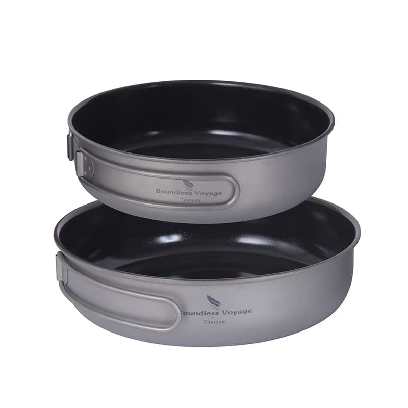 Boundless Voyage Camping Cookware Titanium Frying Pan Non-Stick Outdoor Picnic Tableware Pot Folding Handle Ceramic Coating