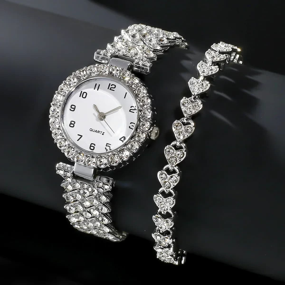 1 pz/2 pezzi set di orologi da donna di moda di lusso cinturino in argento orologio da polso al quarzo da donna braccialetto in lega per set di gioielli da donna orologio regalo