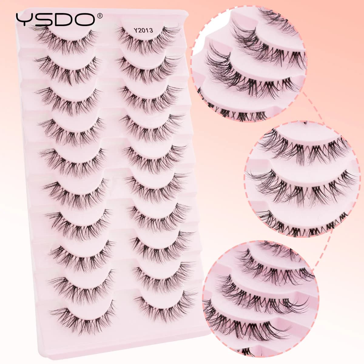 YSDO Natural Long Eyelashes 10 pairs Soft and thin 3D Facial Eyelashes Reusable Eyelashes for Cat Eye Makeup Extension Eyelashes Fake Cils
