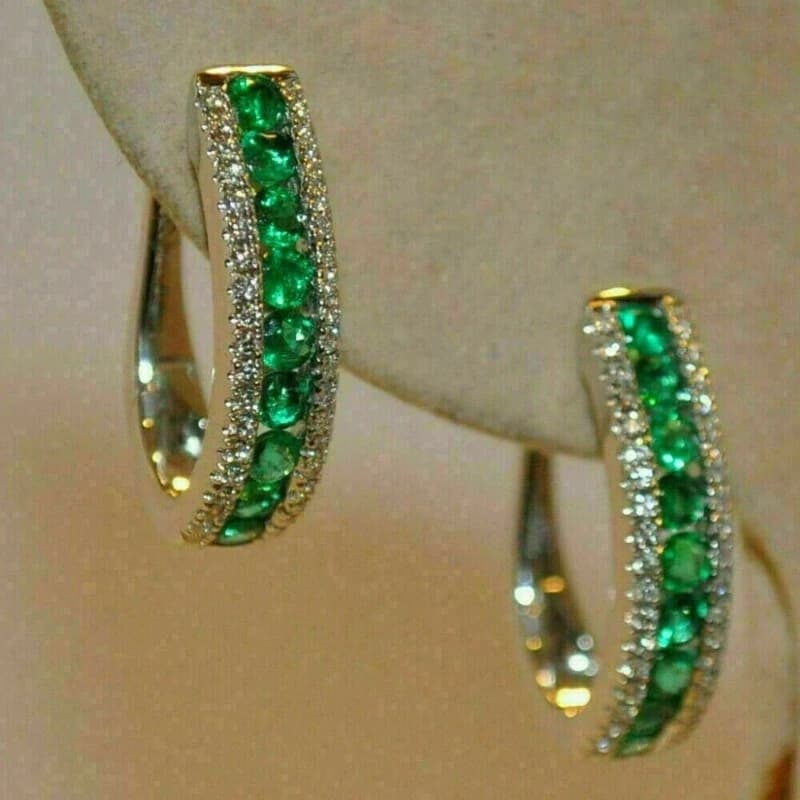 Orecchini a cerchio classici color oro intarsiati con zirconi verdi per gioielli da donna con orecchini da sposa di fidanzamento alla moda