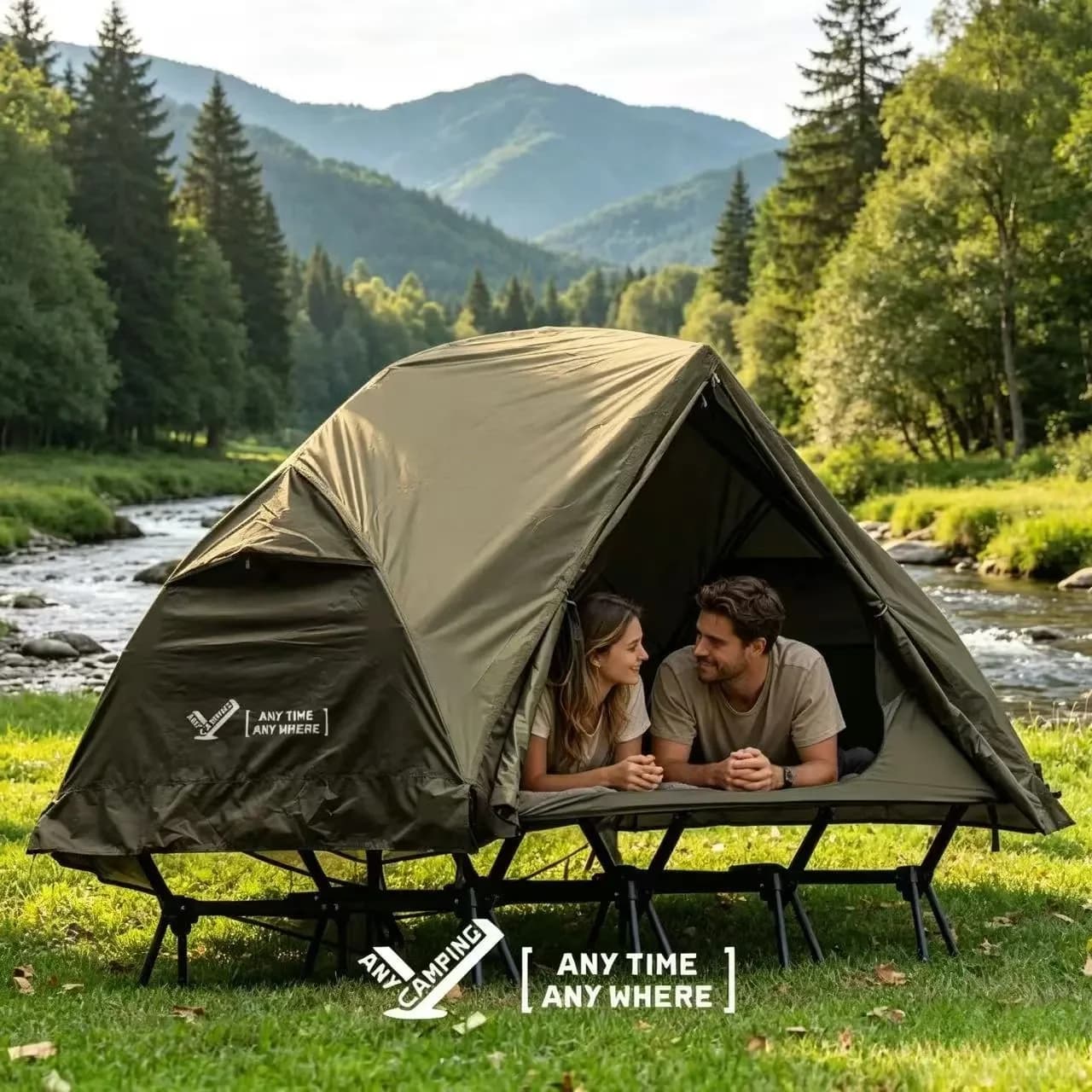Double Ultra-Light Cot Tent with Independent Inner Tent, Waterproof Breathable Mosquito-Proof Outdoor Camping Bed Tent Shelter