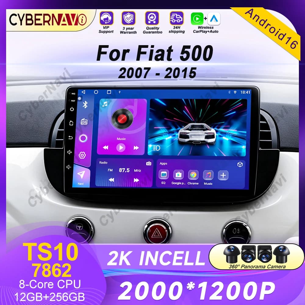 Car Android Radio Stereo For Fiat 500 2007-2015 Auto Multimedia Player GPS Navigation Head Unit High-Performance CPU WIFI 4G BT