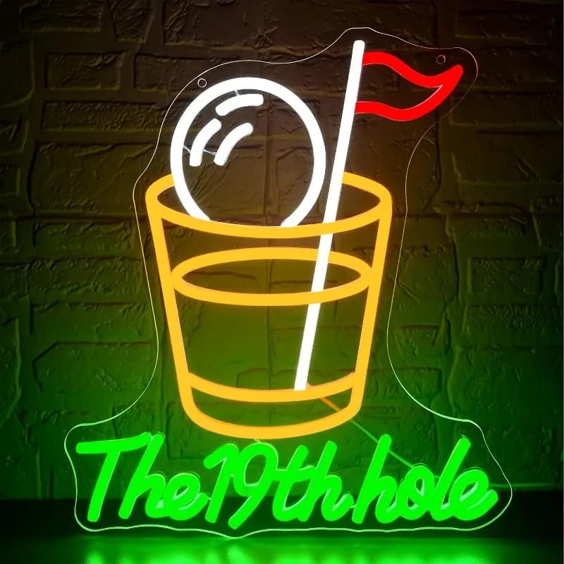 Decorazione da parete al neon a tema golf - LED dimmerabile con design a pallina da golf e asta bandiera, adatta per bar, facile da installare, decorazione luminosa