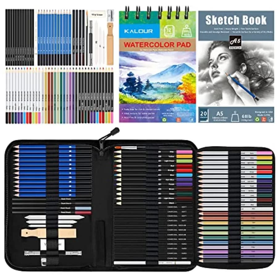 Drawing Sketching Kit Set - Pro Art Supplies with Sketchbook and Watercolor Paper - Include Tutorial, Pastel, Watercolor, Sketc