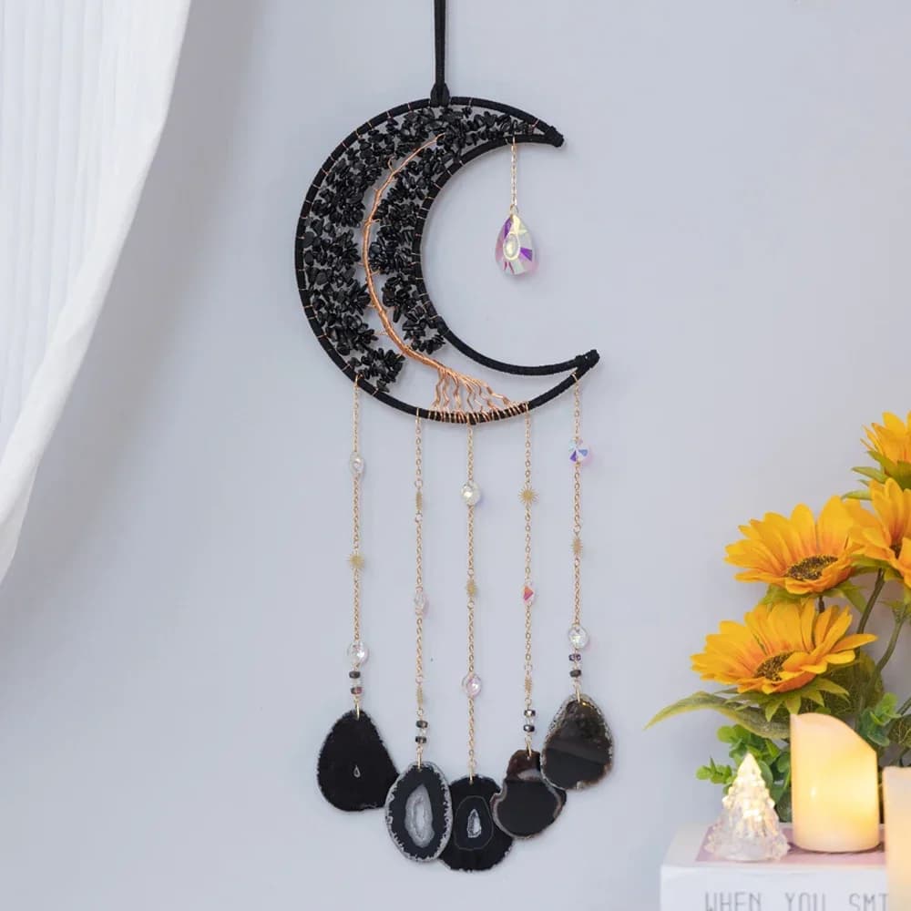 Natural Agate Moon Dream Catcher 7 Chakra Gems Handmade Dream Catchers Garden Living Room Crystal Agate Wall Hanging Decorations