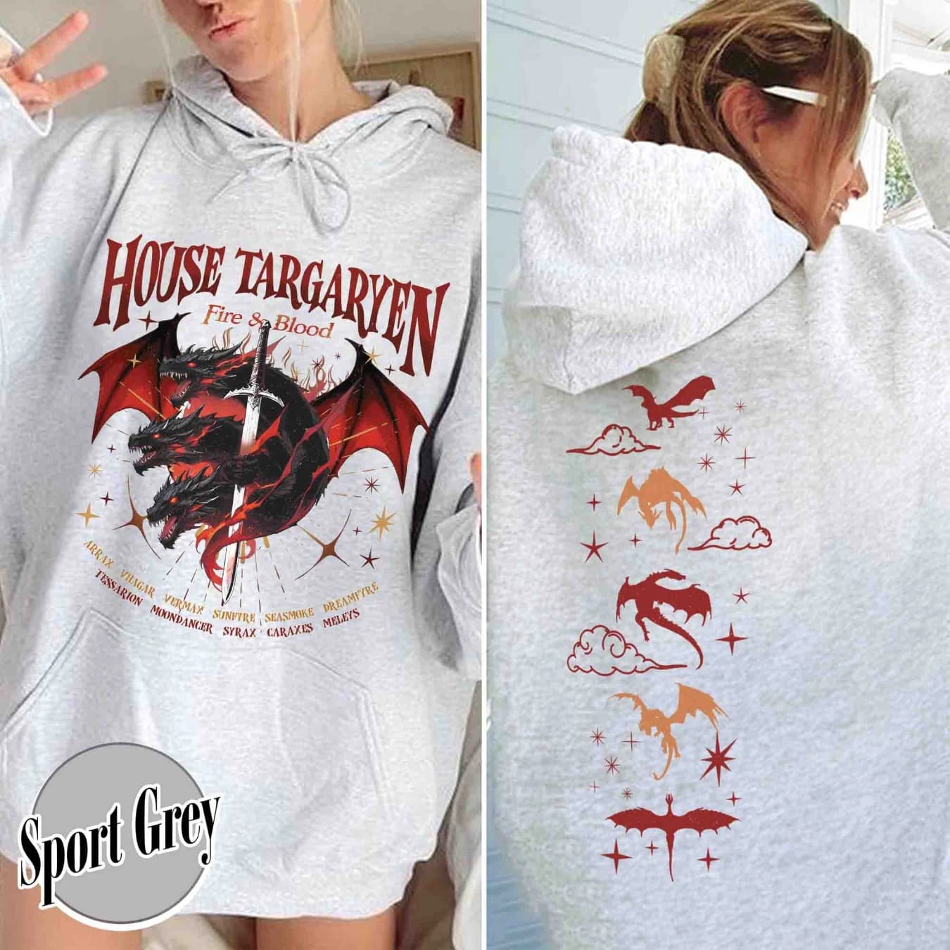 Felpa con cappuccio HOTD, Felpa con cappuccio House of the D, Felpa con cappuccio GOT, Meleys, Felpa con cappuccio con draghi, Felpa con cappuccio Dragon Lovers, Felpa con cappuccio Targaryen