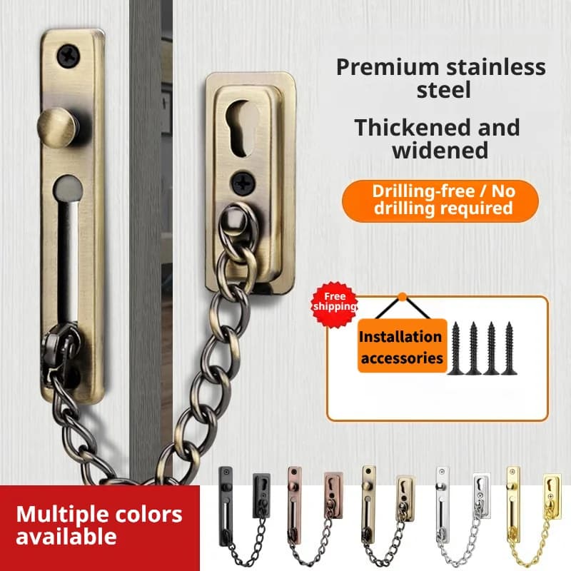 Polished Heavy Duty Stainless Steel Security Door Chain Lock Spring Anti-Theft Press Latch With Mounting Screws