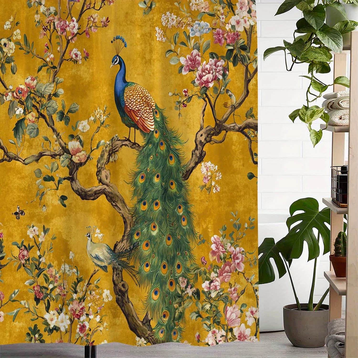 Tenda da doccia Elegance Royal Peacock per un lussuoso arredamento da bagno, con una splendida illustrazione di un maestoso pavone