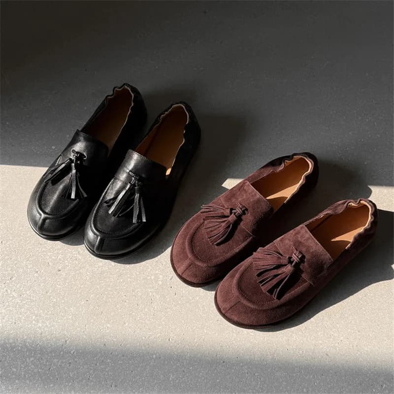 New Women's Shoes Genuine Leather Spring/Autumn Fashion Round Toe Shoes For Women's Low Heel Pumps Women's Handmade Moccasins