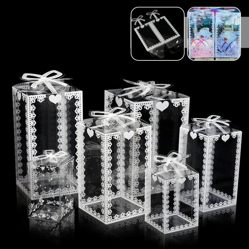 Confezione regalo in plastica trasparente con elegante contenitore quadrato con fiocco, facile da montare, design senza colla, ideale per Natale