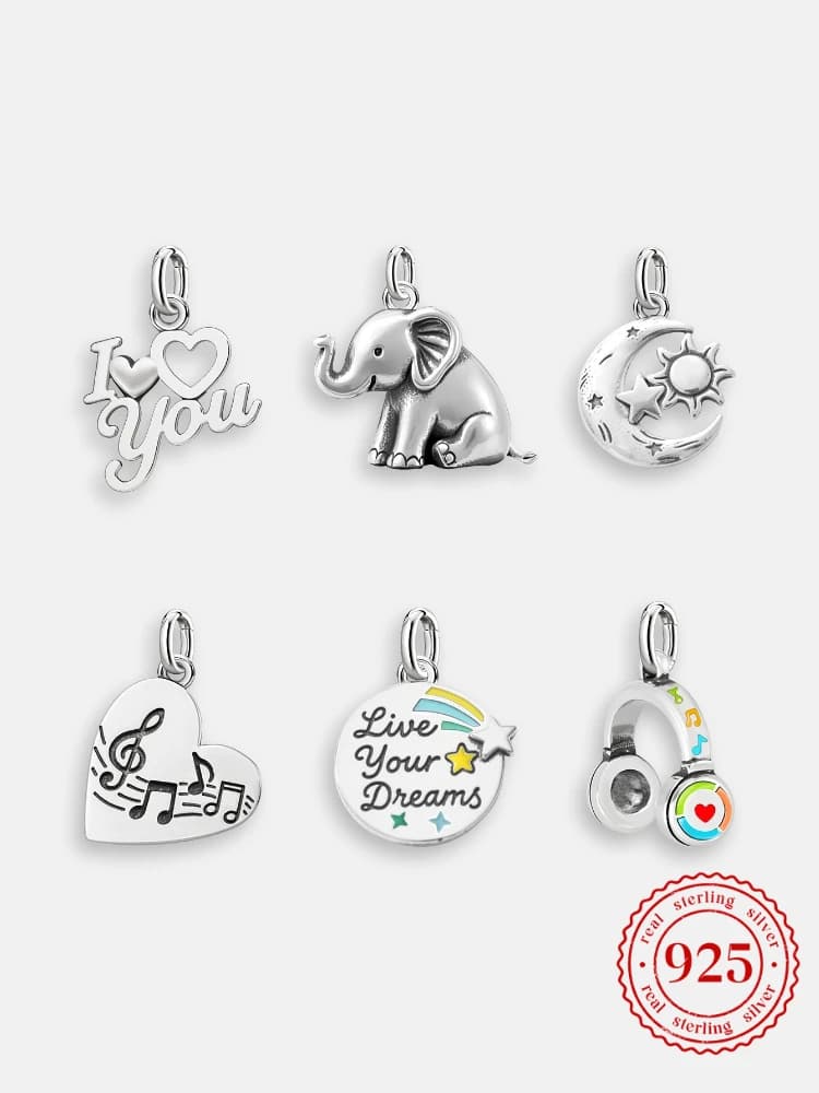 Ciondoli Vintage Regolabili in Argento Sterling 925 a Forma di Note Musicali e Auricolari, Perline Compatibili con Bracciali Originali, Collane e Gioielli Fai-da-Te