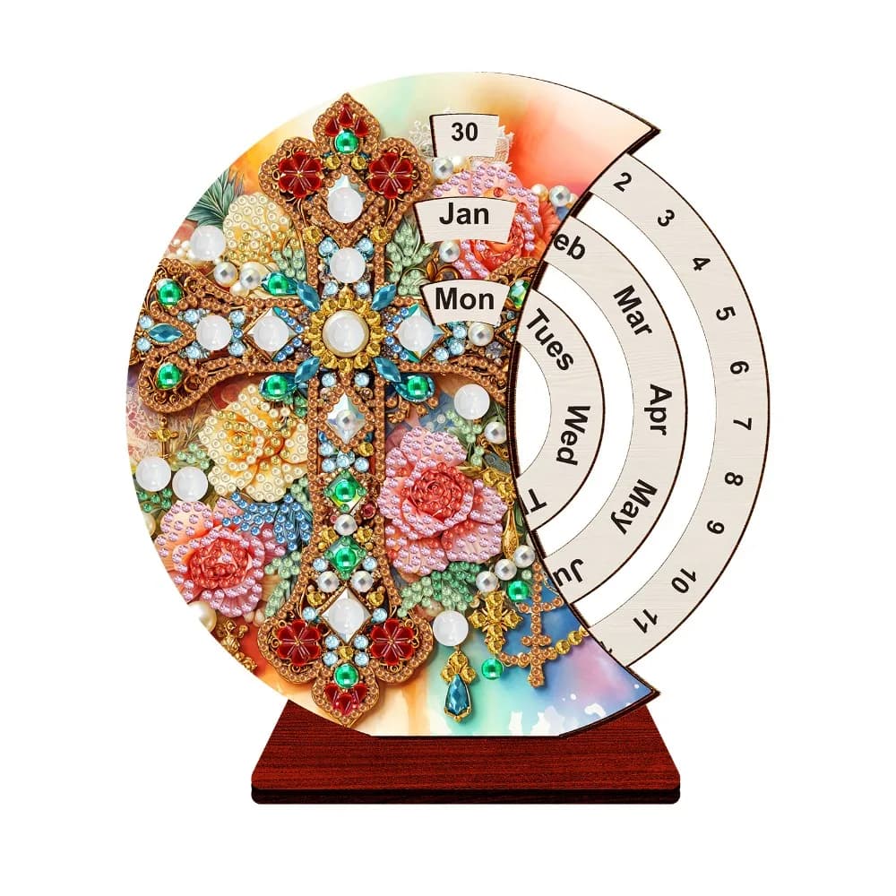 3D Diamond Art Perpetual Calendar Kits Wooden Handmade Diamond Art Calendar Rotating DIY Diamond Painting Calendar For Adults