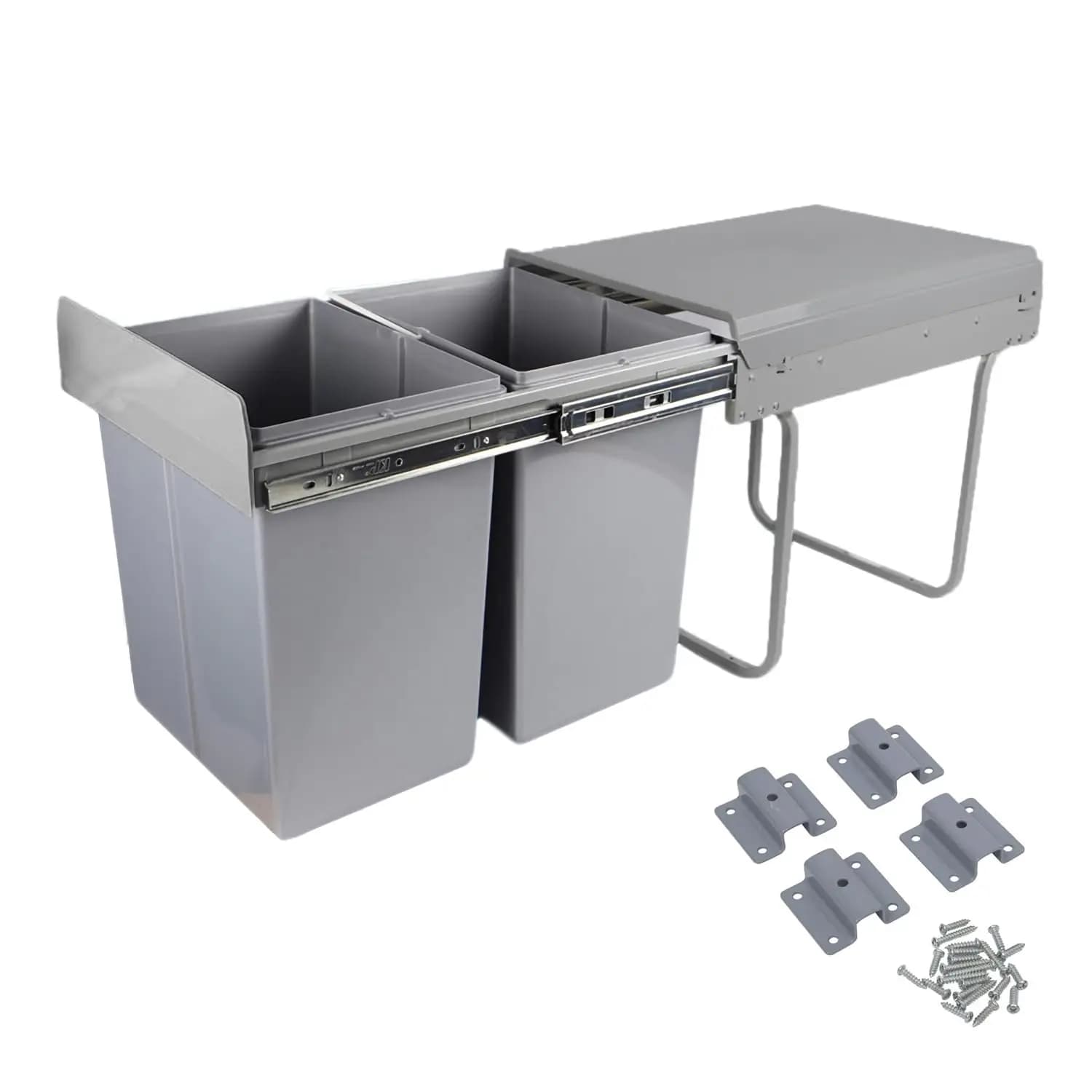 Contenitore per Rifiuti Estraibile da 40L, 2x21 Qt, Bidone per Riciclaggio Sottopensile con Coperchio Scorrevole, Cestino per Rifiuti da Cucina