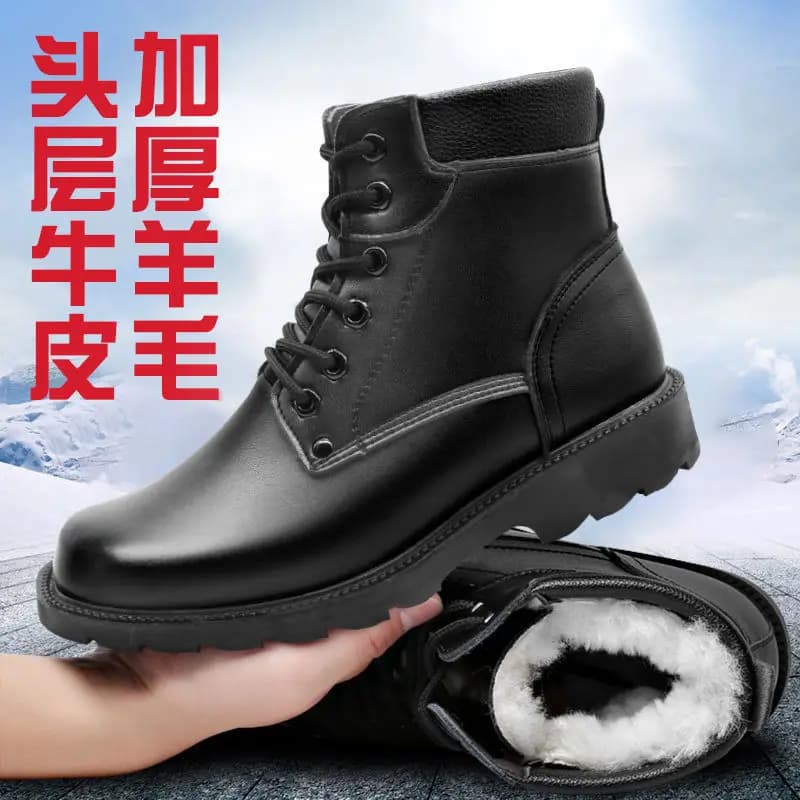 Stivali da neve in pelle ispessita da uomo Stivali in pelle di vacchetta Scarpe in pile da uomo per l'autunno e l'inverno Scarpe alte realizzate in cotone termico