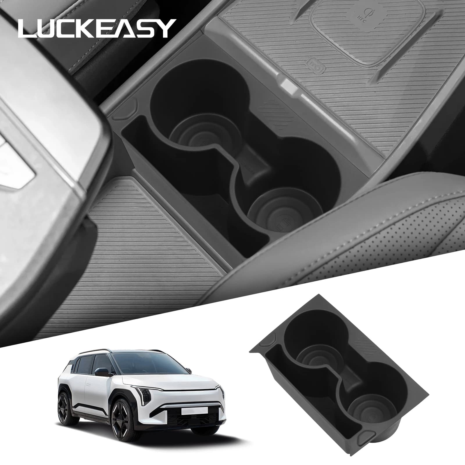 for Kia EV3 EV4 2024-2026 Center Console Water Cup Holder Shock-Absorbing Storage Box TPE Car Interior Accessories Black