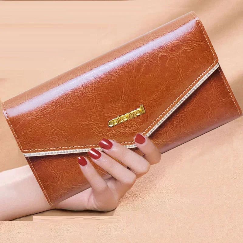 Porta carte RFID Portafoglio donna Borsa in pelle di mucca cerata olio Spazzola antifurto Pochette lunga da donna con scatola