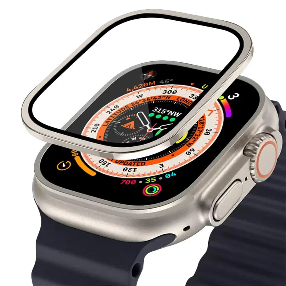 Paraurti in metallo + vetro temperato per Apple Watch Ultra 49mm Accessori Protezione per lo schermo Pellicola protettiva HD antigraffio iWatch Ultra 49 mm