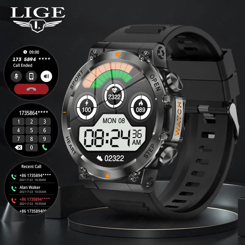 Smartwatch LIGE 2026 con Monitoraggio Frequenza Cardiaca e Sonno, Chiamate Bluetooth, Impermeabile IP68, Resistente per Esterni - Offerta Speciale Uomo